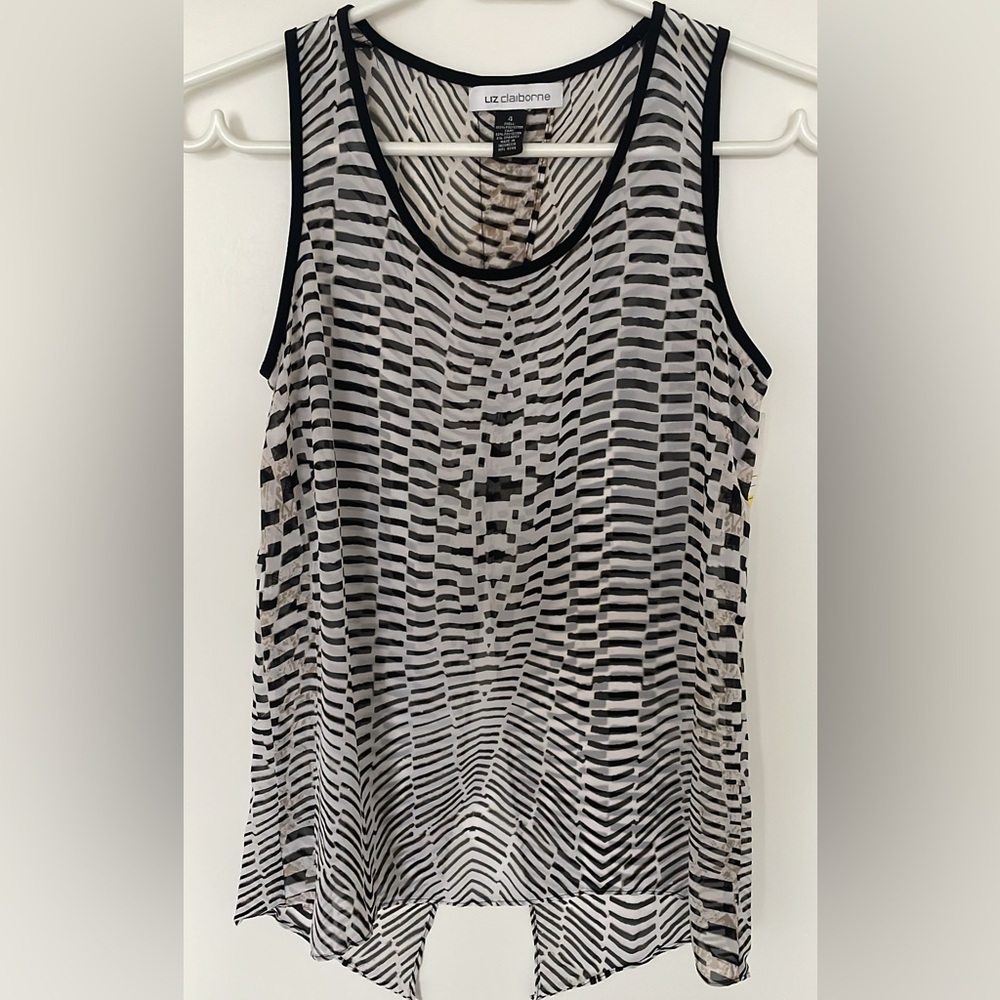 Liz Claiborne Black and White Patterned Tank Top